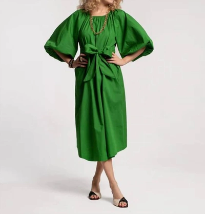 Frances Valentine Bliss Blouson-sleeve Poplin Midi Dress In Green
