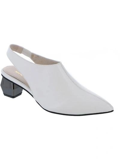 All Black Rubie Womens Leather Pointed Toe Slingback Heels In White