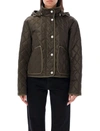 Burberry Cropped Quilted Nylon Jacket In Dark Military
