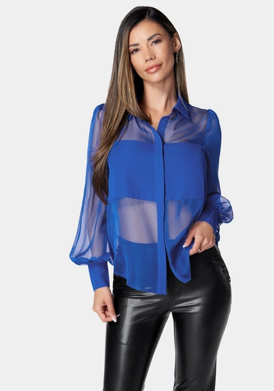 Bebe Chiffon Blouse With Crepe Combo In Galactic Cobalt