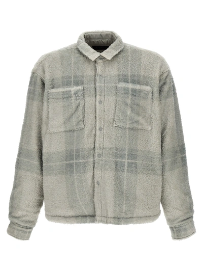 STAMPD PLAID CROPPED SHERPA BUTTONDOWN CASUAL JACKETS, PARKA GREEN