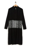 Bobeau Diamond Pattern Shawl Cardigan In Black/ Ivory