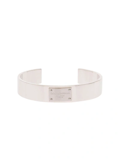 Dolce & Gabbana Silver-colored Bracelet With Logo Plaque In Brass Man In Grey