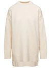 Jil Sander Oversized White Crewneck Sweater With Shorter Hem At The Front In Wool Woman In White