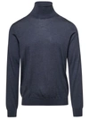 LANEUS GREY SWEATER WITH TURTLENECK AND RIBBED TRIM IN WOOL AND SILK MAN