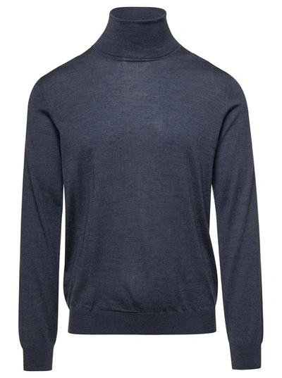 LANEUS GREY SWEATER WITH TURTLENECK AND RIBBED TRIM IN WOOL AND SILK MAN
