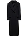 ALBERTA FERRETTI LONG BLACK DOUBLE-BREASTED COAT WITH TONAL BUTTONS IN WOOL AND CASHMERE WOMAN