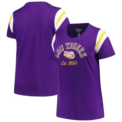 Profile Women's  Purple Lsu Tigers Plus Size Striped Tailgate Scoop Neck T-shirt