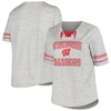 PROFILE PROFILE HEATHER GRAY WISCONSIN BADGERS PLUS SIZE STRIPED LACE-UP V-NECK T-SHIRT