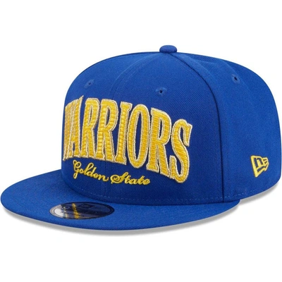 New Era Men's  Royal Golden State Warriors Golden Tall Text 9fifty Snapback Hat