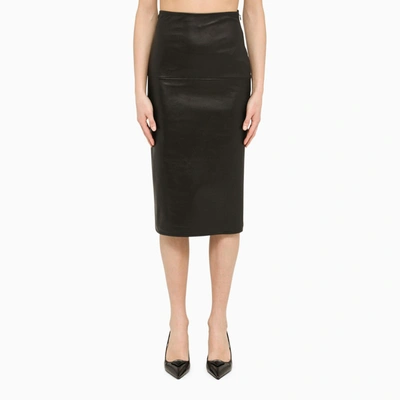 Prada Leather Midi Skirt In Black