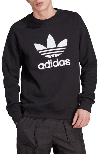 Adidas Originals Trefoil Crewneck Cotton French Terry Sweatshirt In Black  