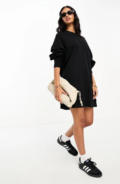 Asos Design Long Sleeve V Neck Mini Sweatshirt Dress In Black