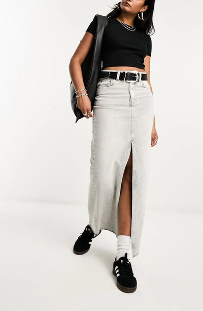 Asos Design Denim Maxi Skirt In Washed Gray