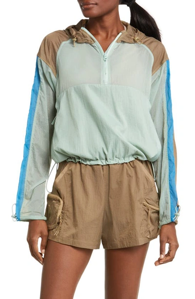 Outdoor Voices Windbreaker Colorblock Pullover In Elmwood/seaside/silt Green