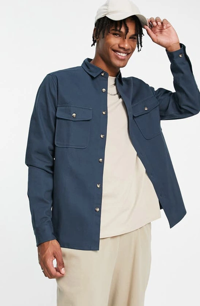 Asos Design Cotton Shacket In Navy