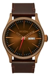 NIXON THE SENTRY LEATHER STRAP WATCH, 42MM