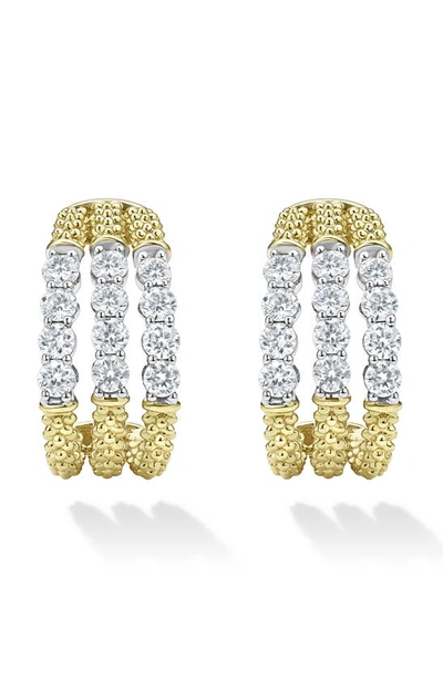 Lagos 18k Gold Signature Caviar Superfine Half Hoop Earrings In White/gold
