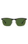 Ray Ban 57mm Polarized Square Sunglasses In Silver Black