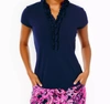 Lilly Pulitzer Upf 50+ Luxletic Frida Ruffle Polo Top In True Navy In Blue