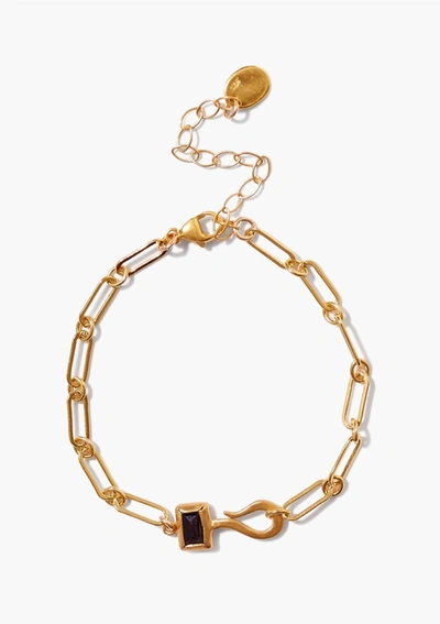 Chan Luu Bezel-wrapped Hypersthene Hook Bracelet In Gold