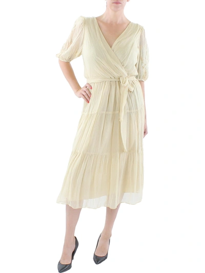 Lauren Ralph Lauren Dobby Womens Striped Midi Midi Dress In Beige