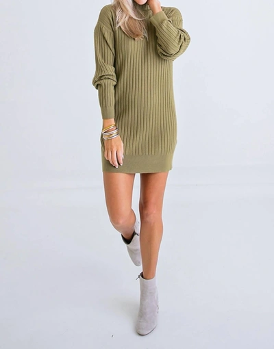 Karlie Rib Mock Sweater Dress In Olive In Green