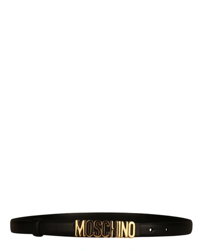 Moschino Leather Logo Belt In Black