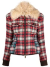 Dsquared2 Fur-collared Flannel Jacket In Red/grey/off White