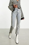 Topshop Editor High Waist Straight Leg Jeans In Light Blue