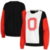 GAMEDAY COUTURE GAMEDAY COUTURE WHITE/BLACK OHIO STATE BUCKEYES VERTICAL COLOR-BLOCK PULLOVER SWEATSHIRT