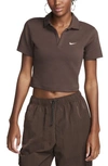Nike Women's  Sportswear Essential Short-sleeve Polo Top In Brown