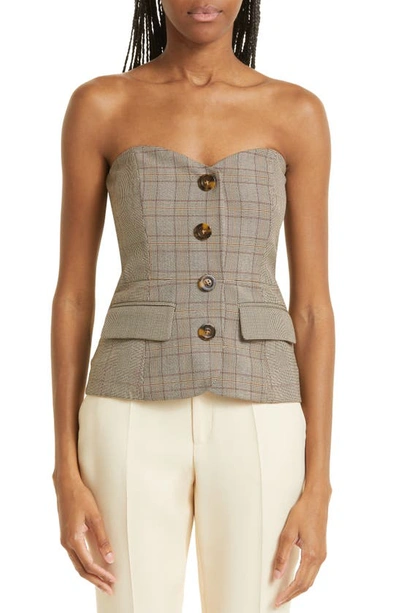 Veronica Beard Arlette Check Fitted Bustier Top In Brown Multi