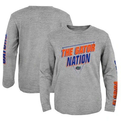OUTERSTUFF YOUTH HEATHER GRAY FLORIDA GATORS 2-HIT FOR MY TEAM LONG SLEEVE T-SHIRT