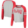 Colosseum Women's  Heather Gray Ohio State Buckeyes I'm Gliding Here Raglan Long Sleeve Cropped T-shi In Heather Gray