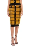 English Factory Plaid Double Knit Midi Pencil Skirt In Yellow/ Black