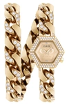 Philipp Plein The Hexagon Groumette Crystal Watch In Gold