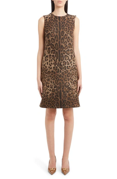 Dolce & Gabbana Leopard-jacquard Mid-length Dress In Animalier