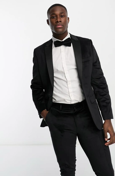 Asos Design Skinny Tuxedo Suit Jacket In Velvet In Black