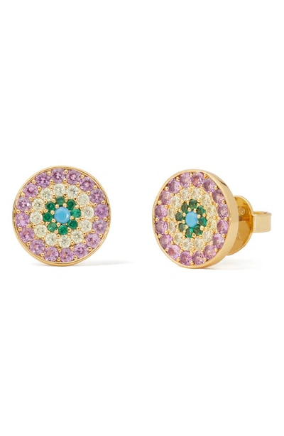 Kate Spade New York Cubic Zirconia Evil Eye Stud Earrings In Gold Tone In Pink/multi