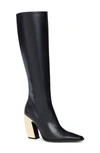 Bottega Veneta Tex Leather Knee-high Boots In Black Gold