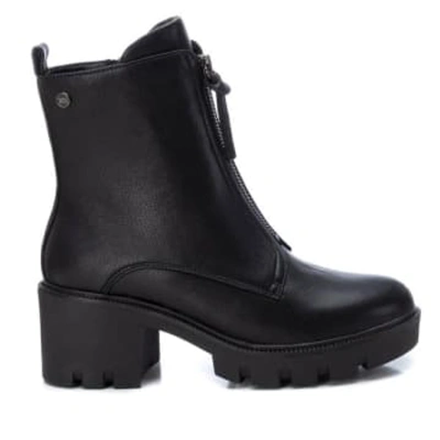 Xti Zip Front Chunky Ankle Boot In Black