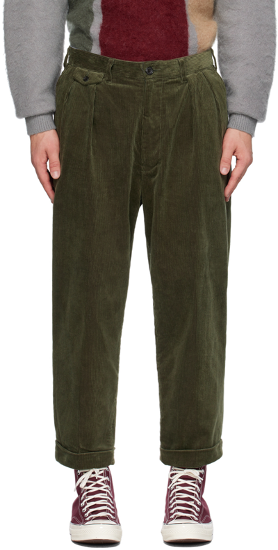 Beams Wide-leg Cotton Trousers In Green