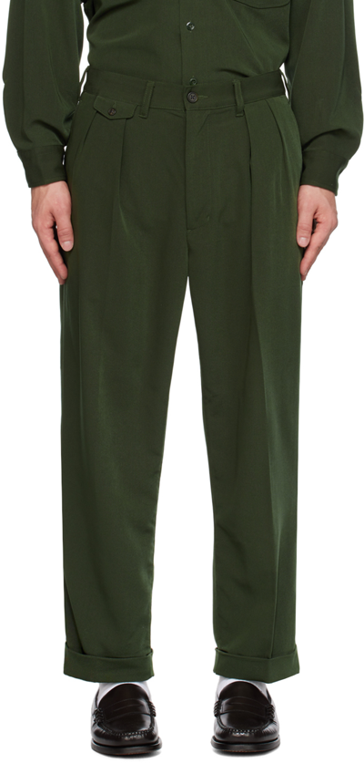 Beams Green Pleated Trousers In Green65