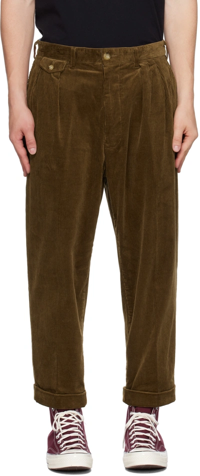 Beams Brown Pleated Trousers In Golden Brown26