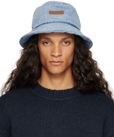 Acne Studios Logo Denim Bucket Hat In Blue