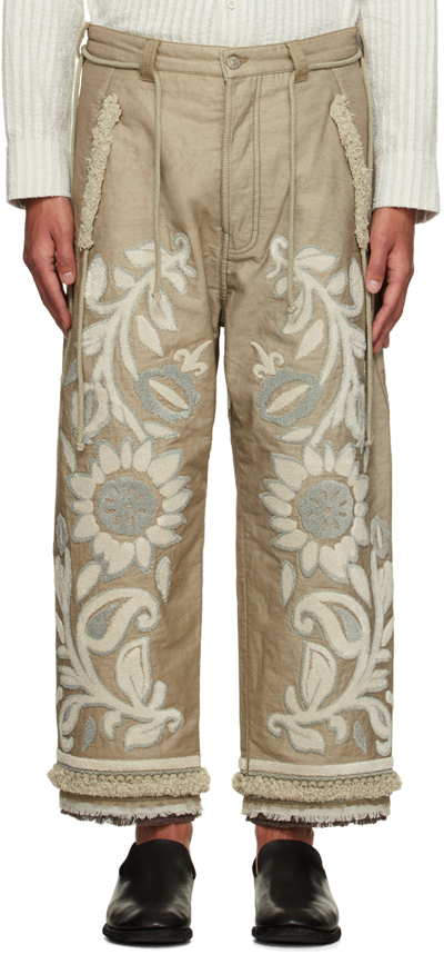 Craig Green Cotton Embroidered Trousers In Beige