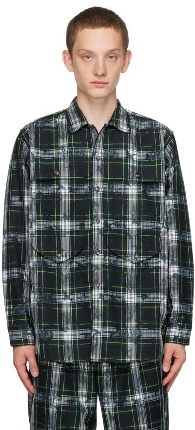 Beams Green & Navy Adventure Shirt In Navy(gordon Dress)79