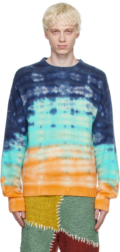 The Elder Statesman Sonar Cashmere Sweater In Cyan