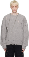 HELIOT EMIL GRAY DISTRESSED SWEATER